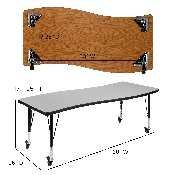 3 Piece Mobile 86" Oval Wave Flexible Grey Thermal Laminate Activity Table Set - Height Adjustable Short Legs, XU-GRP-A3060CON-60-GY-T-P-CAS-GG
