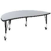 3 Piece Mobile 86" Oval Wave Flexible Grey Thermal Laminate Activity Table Set - Height Adjustable Short Legs, XU-GRP-A3060CON-60-GY-T-P-CAS-GG