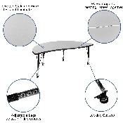 3 Piece Mobile 86" Oval Wave Flexible Grey Thermal Laminate Activity Table Set - Height Adjustable Short Legs, XU-GRP-A3060CON-60-GY-T-P-CAS-GG