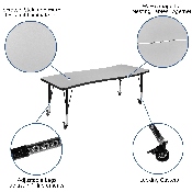 3 Piece Mobile 86" Oval Wave Flexible Grey Thermal Laminate Activity Table Set - Height Adjustable Short Legs, XU-GRP-A3060CON-60-GY-T-P-CAS-GG
