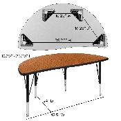 2 Piece 47.5" Circle Wave Flexible Oak Thermal Laminate Activity Table Set - Height Adjustable Short Legs, XU-GRP-A48-HCIRC-OAK-T-P-GG