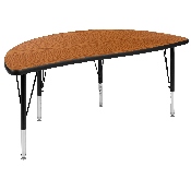 2 Piece 47.5" Circle Wave Flexible Oak Thermal Laminate Activity Table Set - Height Adjustable Short Legs, XU-GRP-A48-HCIRC-OAK-T-P-GG