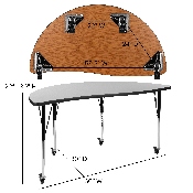 2 Piece Mobile 60" Circle Wave Flexible Grey Thermal Laminate Adjustable Activity Table Set, XU-GRP-A60-HCIRC-GY-T-A-CAS-GG