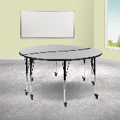 2 Piece Mobile 60" Circle Wave Flexible Grey Thermal Laminate Adjustable Activity Table Set, XU-GRP-A60-HCIRC-GY-T-A-CAS-GG