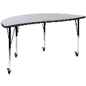 2 Piece Mobile 60" Circle Wave Flexible Grey Thermal Laminate Adjustable Activity Table Set, XU-GRP-A60-HCIRC-GY-T-A-CAS-GG