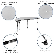 2 Piece Mobile 60" Circle Wave Flexible Grey Thermal Laminate Adjustable Activity Table Set, XU-GRP-A60-HCIRC-GY-T-A-CAS-GG