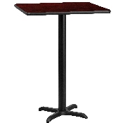 24'' Square Mahogany Laminate Table Top with 22'' x 22'' Bar Height Table Base, XU-MAHTB-2424-T2222B-GG