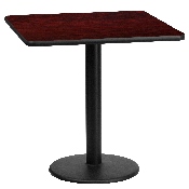 24'' Square Mahogany Laminate Table Top with 18'' Round Table Height Base, XU-MAHTB-2424-TR18-GG