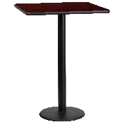 24'' Square Mahogany Laminate Table Top with 18'' Round Bar Height Table Base, XU-MAHTB-2424-TR18B-GG
