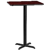 24'' x 30'' Rectangular Mahogany Laminate Table Top with 22'' x 22'' Bar Height Table Base, XU-MAHTB-2430-T2222B-GG