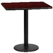 24'' x 30'' Rectangular Mahogany Laminate Table Top with 18'' Round Table Height Base, XU-MAHTB-2430-TR18-GG