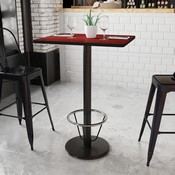 24'' x 30'' Rectangular Mahogany Laminate Table Top with 18'' Round Bar Height Table Base and Foot Ring, XU-MAHTB-2430-TR18B-3CFR-GG