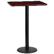 24'' x 30'' Rectangular Mahogany Laminate Table Top with 18'' Round Bar Height Table Base, XU-MAHTB-2430-TR18B-GG