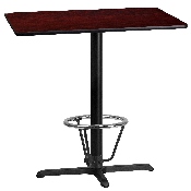 24'' x 42'' Rectangular Mahogany Laminate Table Top with 23.5'' x 29.5'' Bar Height Table Base and Foot Ring, XU-MAHTB-2442-T2230B-3CFR-GG