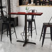 24'' x 42'' Rectangular Mahogany Laminate Table Top with 23.5'' x 29.5'' Bar Height Table Base and Foot Ring, XU-MAHTB-2442-T2230B-3CFR-GG