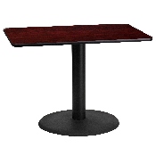 24'' x 42'' Rectangular Mahogany Laminate Table Top with 24'' Round Table Height Base, XU-MAHTB-2442-TR24-GG