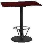 24'' x 42'' Rectangular Mahogany Laminate Table Top with 24'' Round Bar Height Table Base and Foot Ring