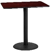 24'' x 42'' Rectangular Mahogany Laminate Table Top with 24'' Round Bar Height Table Base, XU-MAHTB-2442-TR24B-GG