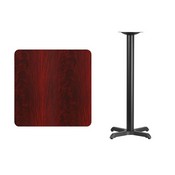 30'' Square Mahogany Laminate Table Top with 22'' x 22'' Bar Height Table Base, XU-MAHTB-3030-T2222B-GG