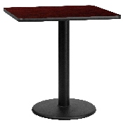 30'' Square Mahogany Laminate Table Top with 18'' Round Table Height Base, XU-MAHTB-3030-TR18-GG