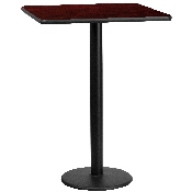 30'' Square Mahogany Laminate Table Top with 18'' Round Bar Height Table Base, XU-MAHTB-3030-TR18B-GG