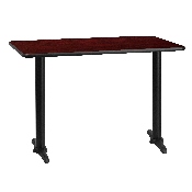 30'' x 42'' Rectangular Mahogany Laminate Table Top with 5'' x 22'' Table Height Bases, XU-MAHTB-3042-T0522-GG