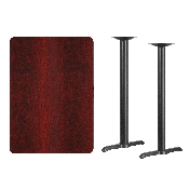 30'' x 42'' Rectangular Mahogany Laminate Table Top with 5'' x 22'' Bar Height Table Bases, XU-MAHTB-3042-T0522B-GG