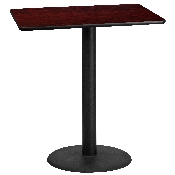 30'' x 42'' Rectangular Mahogany Laminate Table Top with 24'' Round Bar Height Table Base, XU-MAHTB-3042-TR24B-GG
