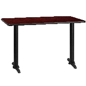 30'' x 48'' Rectangular Mahogany Laminate Table Top with 5'' x 22'' Table Height Bases, XU-MAHTB-3048-T0522-GG