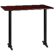 30'' x 48'' Rectangular Mahogany Laminate Table Top with 5'' x 22'' Bar Height Table Bases, XU-MAHTB-3048-T0522B-GG