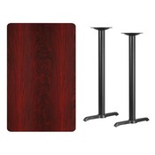 30'' x 48'' Rectangular Mahogany Laminate Table Top with 5'' x 22'' Bar Height Table Bases, XU-MAHTB-3048-T0522B-GG