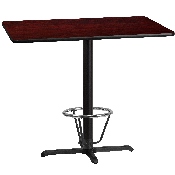 30'' x 48'' Rectangular Mahogany Laminate Table Top with 23.5'' x 29.5'' Bar Height Table Base and Foot Ring, XU-MAHTB-3048-T2230B-3CFR-GG