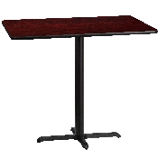 30'' x 48'' Rectangular Mahogany Laminate Table Top with 23.5'' x 29.5'' Bar Height Table Base, XU-MAHTB-3048-T2230B-GG