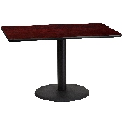 30'' x 48'' Rectangular Mahogany Laminate Table Top with 24'' Round Table Height Base, XU-MAHTB-3048-TR24-GG