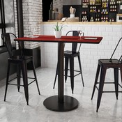 30'' x 48'' Rectangular Mahogany Laminate Table Top with 24'' Round Bar Height Table Base, XU-MAHTB-3048-TR24B-GG