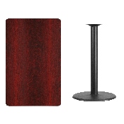 30'' x 48'' Rectangular Mahogany Laminate Table Top with 24'' Round Bar Height Table Base, XU-MAHTB-3048-TR24B-GG