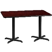 30'' x 60'' Rectangular Mahogany Laminate Table Top with 22'' x 22'' Table Height Bases, XU-MAHTB-3060-T2222-GG
