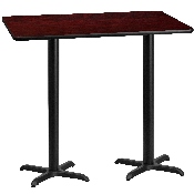30'' x 60'' Rectangular Mahogany Laminate Table Top with 22'' x 22'' Bar Height Table Bases, XU-MAHTB-3060-T2222B-GG
