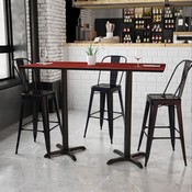 30'' x 60'' Rectangular Mahogany Laminate Table Top with 22'' x 22'' Bar Height Table Bases, XU-MAHTB-3060-T2222B-GG