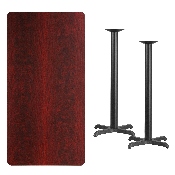 30'' x 60'' Rectangular Mahogany Laminate Table Top with 22'' x 22'' Bar Height Table Bases, XU-MAHTB-3060-T2222B-GG
