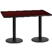 30'' x 60'' Rectangular Mahogany Laminate Table Top with 18'' Round Table Height Bases, XU-MAHTB-3060-TR18-GG