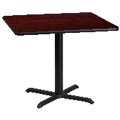 36'' Square Mahogany Laminate Table Top with 30'' x 30'' Table Height Base, XU-MAHTB-3636-T3030-GG