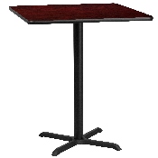 36'' Square Mahogany Laminate Table Top with 30'' x 30'' Bar Height Table Base, XU-MAHTB-3636-T3030B-GG
