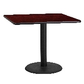 36'' Square Mahogany Laminate Table Top with 24'' Round Table Height Base, XU-MAHTB-3636-TR24-GG