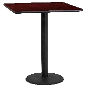 36'' Square Mahogany Laminate Table Top with 24'' Round Bar Height Table Base, XU-MAHTB-3636-TR24B-GG