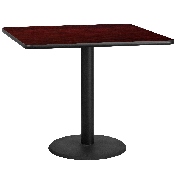 42'' Square Mahogany Laminate Table Top with 24'' Round Table Height Base, XU-MAHTB-4242-TR24-GG