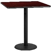 42'' Square Mahogany Laminate Table Top with 24'' Round Bar Height Table Base, XU-MAHTB-4242-TR24B-GG