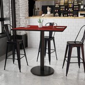 42'' Square Mahogany Laminate Table Top with 24'' Round Bar Height Table Base, XU-MAHTB-4242-TR24B-GG