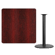 42'' Square Mahogany Laminate Table Top with 24'' Round Bar Height Table Base, XU-MAHTB-4242-TR24B-GG