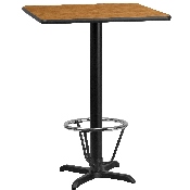 24'' Square Natural Laminate Table Top with 22'' x 22'' Bar Height Table Base and Foot Ring, XU-NATTB-2424-T2222B-3CFR-GG